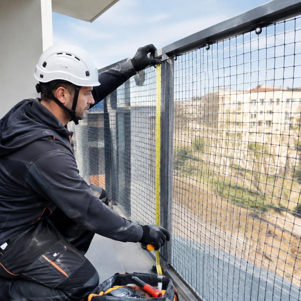 Altay File montaj ekibi balkon filesi ölçüsü alıyor